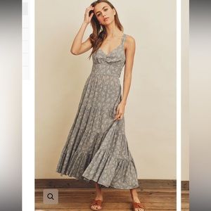 Blue midi dress with delicate white floral print